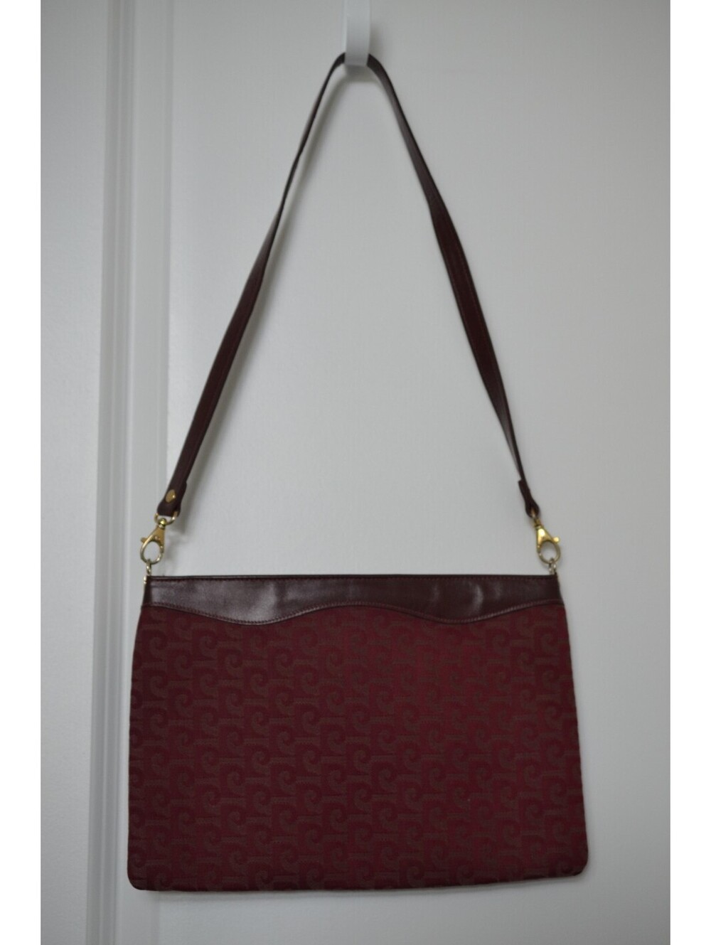 Vintage Pierre Cardin Burgundy Monogram Shoulder Bag Purse Gold Tone